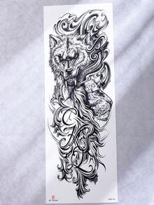 Beauty Sticker 1 件临时全臂纹身贴纸，3D 狼部落逼真假纹身，防水防汗，适合成年男性 - 黑色 - 查看 3