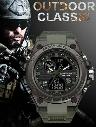 SANDA 739 Men's Quartz Watch Military Sports LED Digital Dual Display Electronic Watch Waterproof Swimming Timing Alarm Clock Date Week Watch