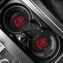 12 件红玫瑰汽车内饰套装 - 耐用涤纶座椅套、地垫和杯垫，适用于汽车、SUV、卡车 - 适合 - 紅玫瑰12朵 - 查看 8