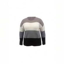 Plus Size Women Striped Crew Neck Long Sleeve Knitted Sweater, For Winter - Grey - View 3