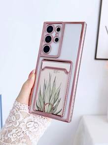 1pc Angel Electroplated Tpu Card Slot Phone Case Compatible With Samsung, Compatible With Apple, Compatible With Xiaomi, And Compatible With Redmi Models,International Version, Not The Domestic Version - Pink - View 2