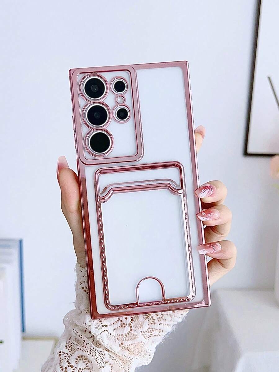 1pc Angel Electroplated Tpu Card Slot Phone Case Compatible With Samsung, Compatible With Apple, Compatible With Xiaomi, And Compatible With Redmi Models,International Version, Not The Domestic Version - Pink - View 1