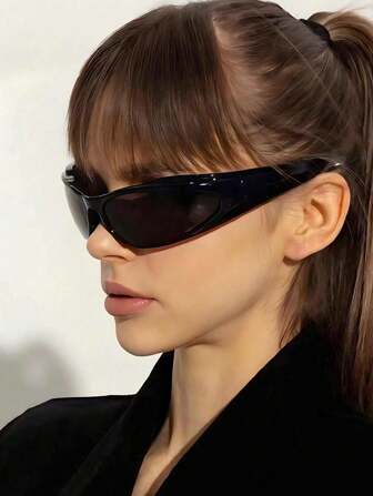 1 件时尚纯色环绕式时尚眼镜，别致的自行车眼镜，户外运动 Y2K 猫眼时尚眼镜，时装秀防护眼镜海滩配饰眼镜遮阳镜，适合夏季海滩度假、户外、旅行