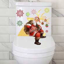 1 件创意圣诞老人与雪花设计浴室厕所墙贴花贴纸，家居装饰 - 彩色 - 查看 1