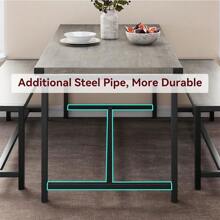 Dining Table Set For 4, Kitchen Table With 2 Upholstered Benches, 3 Piece Dining Room Table Set, Rectangular Space Saving Kitchen Table Set For Apartment, Studio, Home, Marble White, Rustic Black, Rustic Brown, Rustic Gray - 質樸灰 - 查看 4