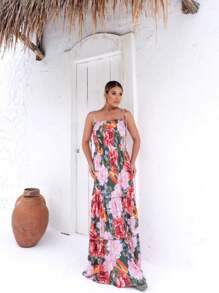 LONG DRESS CAIO V. SUMMER PRINTED STRAPS - 綠色 - 查看 1