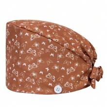1pc Women's Premium Butterfly Print Tie Design Nurse Cap/Hat, With Elastic Strap At Back, Mask Strap Hook On Side, Suitable For Doctors, Nurses, Hospital, Beauty Salon And Veterinary Staff Use