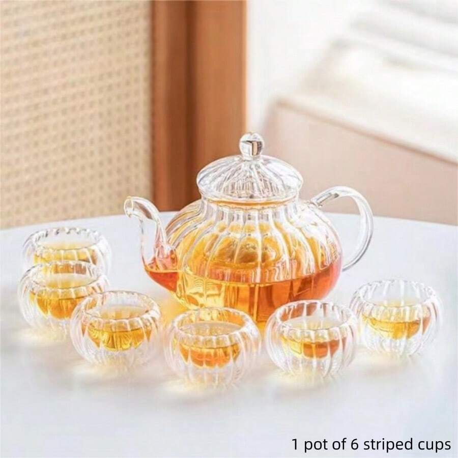 1 套创意茶具（含茶壶和茶杯）高硼硅耐热玻璃茶具 - 透明色 - 查看 1