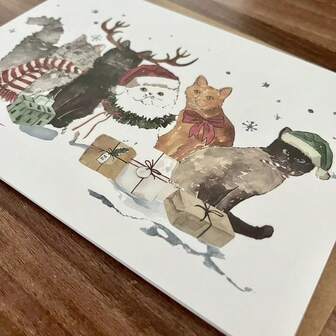 1pc Happy Christmas Greeting Card, Merry Christmas, Holiday Cat Card, Christmas Cat Card, Christmas Cat Sweaters