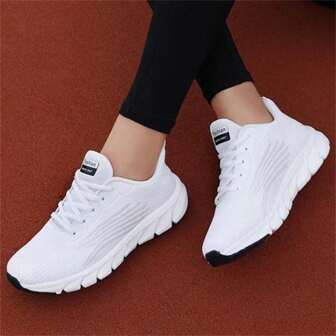 Damen einfache bestickte weiße Mesh Sportschuhe mit weicher und atmungsaktiver Sohle für das Laufen, Damen Schuhe neue rosa Mesh Mesh atmungsaktive Sportschuhe, Mädchen leichte und weiche Sohle Lässig Laufschuhe