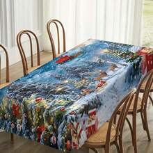 1 件圣诞装饰，多色五角星拼接圣诞树印花桌布，矩形涤纶桌布，防水桌布，厨房餐桌配件圣诞装饰，圣诞派对用品 - 彩色 - 查看 19