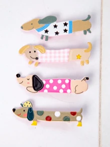 4pcs Cute Cartoon Puppy Hair Clips With Wispy Bangs (Random Color)