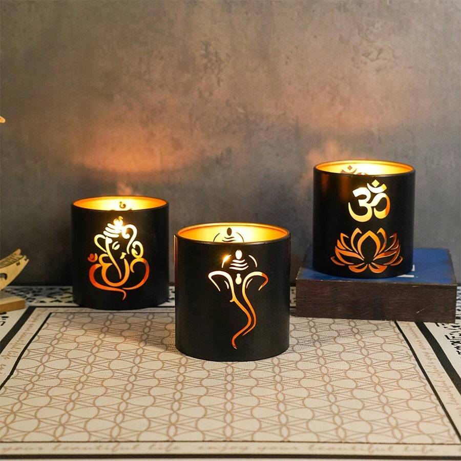 1pc Metal Candle Cup Desktop Decor, Diwali Candle Holder, Elephant God