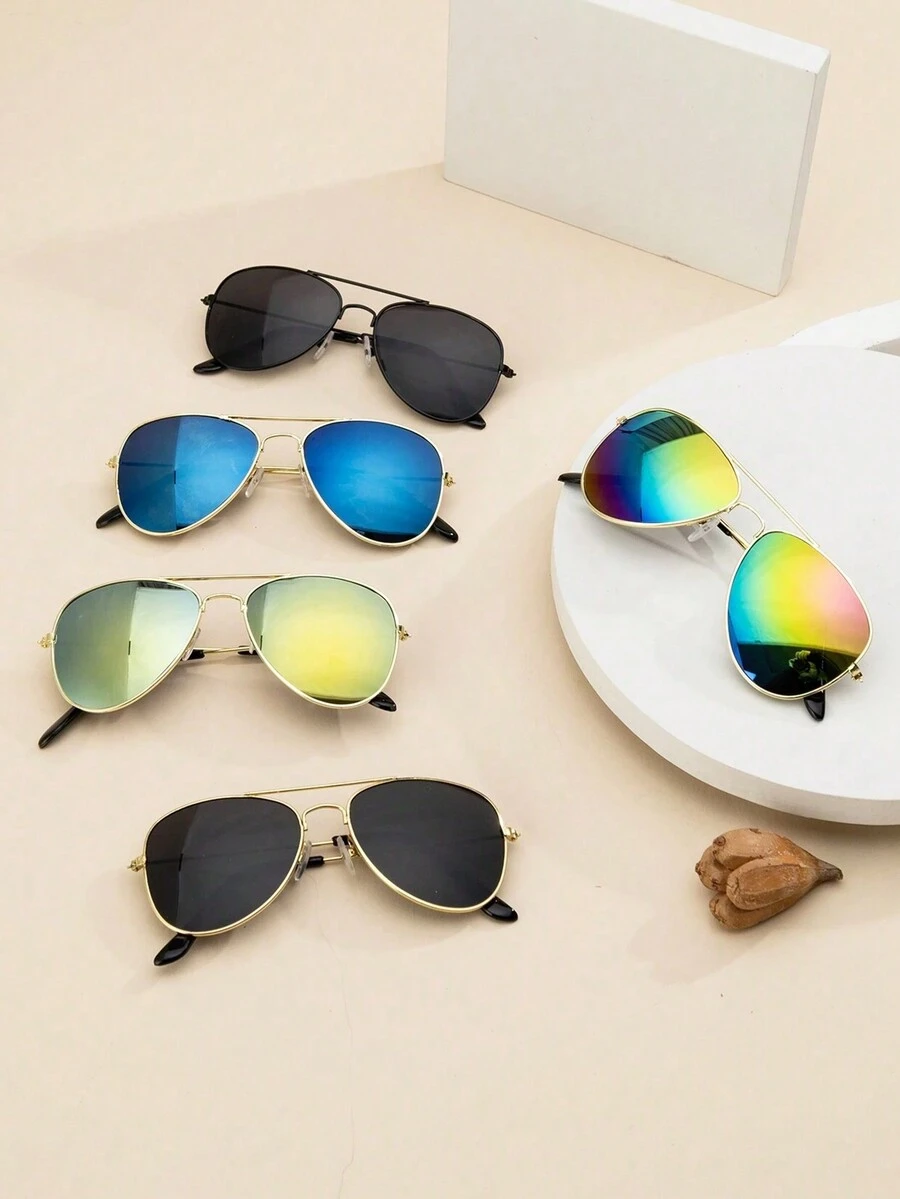 1 副儿童金属飞行框架涂层彩色可爱个性化装饰时尚眼镜，颜色可选，适合假装 - 彩色 - 查看 1