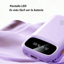 Power Bank Batería Portátil 20000mah YISEN Carga rápida 4 cables incorporados Pantalla LED digital cargador portátil - Morado - Ver 4