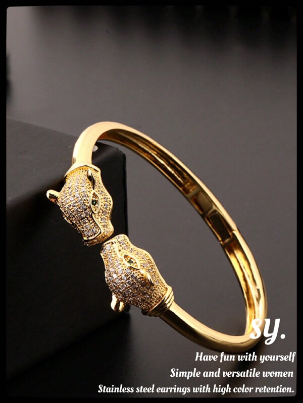 1 Peça Pulseira com Cabeça de Leopardo Dourada, Pulseira Animal de Estilo Hip-Hop Personalizado, Joia Feminina Exquisita para Festa, Presente Versátil.