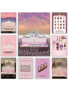 1 件《布达佩斯大饭店》海报粉色复古艺术帆布画印刷简约电影墙家居装饰节日礼物无框架 - 彩色 - 查看 2