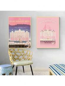1 件《布达佩斯大饭店》海报粉色复古艺术帆布画印刷简约电影墙家居装饰节日礼物无框架 - 彩色 - 查看 3