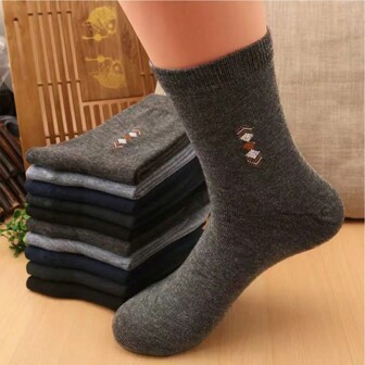 10 Pairs Men's Mid-calf Socks, Simple And Versatile, Suitable For All Seasons, Business Style, Sweat-absorbent And Breathable, Randomly Shipped
