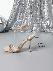 女士时尚优雅系带高跟凉鞋 - 玫瑰金 - 查看 3