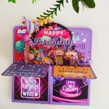 1 张彩色“生日快乐”3D 激光切割镂空卡片，创意手工生日贺卡 - 彩色 - 查看 4