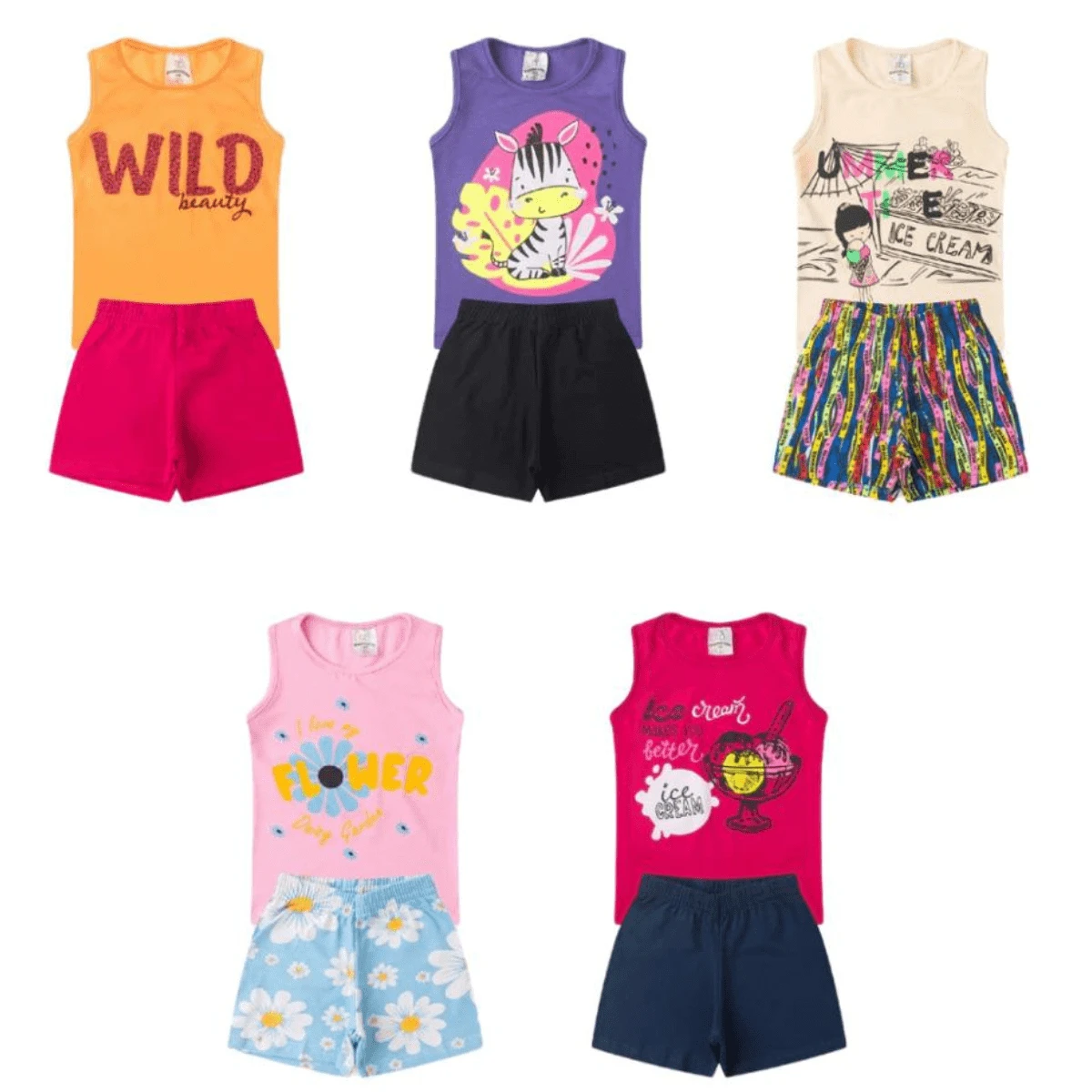 4 Pieces Children's Clothing Kit For Girls - 2 Blouses + 2 Shorts - Assorted - 彩色 - 查看 1
