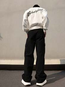 3pcs Tween Boy Casual Solid Color Simple Wide Leg Cargo Pants With Large Pockets, Suitable For Sports And Outdoor, Autumn/Winter