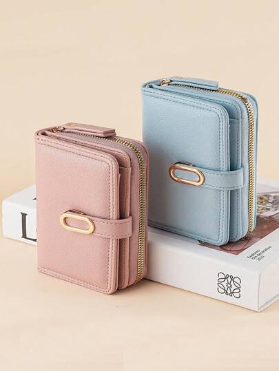 时尚蝴蝶金属扣可折叠简约优雅清新纯色拉链小钱包零钱包紫色女士钱包女式钱包钱包可爱钱包迷你钱包小钱包