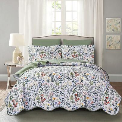 3pcs Spring Floral Bedding Set, Ultra Soft Microfiber Quilt Cover Set (1 Bedspread And 2 Pillow Shams), (Comforter And Pillow Not Included)