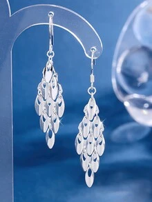 1 对 S925 纯银镂空椭圆形吊坠耳环，全新奢华个性化小众设计椭圆形流苏耳环，精美女士礼物 - 橢圓 - 查看 7