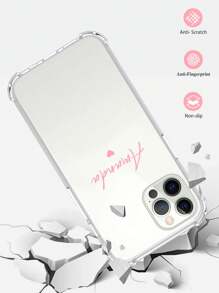 Customized Heart-Shaped Signature Short Phrase Text Shockproof Thick Transparent Phone Case Cover Suitable For S23, S24 Ultra, A15, S22, S23, S25 Ultra, A13, A14, A16, A53, A54, A55, A56, A05, A04,Boyfriend,Girlfriend,Family,Friends,Grandparents,Couple