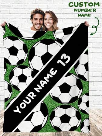1 pieza Manta personalizada de franela con estampado de fútbol - personalizada, suave y cálida, adecuada para sofá, cama, viaje, campamento, sala de estar, oficina - lavable a máquina, cómoda para todas las estaciones, transpirable, ligera, lavable, adorable, cálida, acogedora, suave, cómoda, sencilla, personalizada, única, para él, para ella, para novio, para novia, para papá, para mamá, para familia, para amigos, para aniversarios, para cumpleaños, para inauguración de vivienda, cama, coche, dormitorio, sala de té, sala de estar, sofá