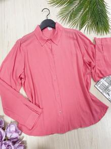 Women's Shirt In Beautiful Viscose Fabric - 西瓜粉 - 查看 1