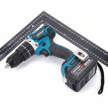 Bộ máy khoan điện Hormy 18V không chổi than 120N.M, Máy vặn vít điện không dây tốc độ cao mô-men xoắn cao, Dụng cụ điện gia dụng, sân vườn, sửa chữa ô tô, 1 chức năng cài đặt mô-men xoắn tốc độ kép Chế độ khoan + 1 pin Lithium-Ion 18V/3.0Ah + 1 bộ sạc, Động cơ bằng đồng, Máy khoan tác động, Máy khoan búa, Máy vặn vít 3 trong 1, Tay cầm có thể tháo rời & Dây đeo cổ tay, Tương thích với pin Makita 18V - Phích cắm loại C của EU (220-240V) - Xem 10