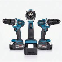 Bộ máy khoan điện Hormy 18V không chổi than 120N.M, Máy vặn vít điện không dây tốc độ cao mô-men xoắn cao, Dụng cụ điện gia dụng, sân vườn, sửa chữa ô tô, 1 chức năng cài đặt mô-men xoắn tốc độ kép Chế độ khoan + 1 pin Lithium-Ion 18V/3.0Ah + 1 bộ sạc, Động cơ bằng đồng, Máy khoan tác động, Máy khoan búa, Máy vặn vít 3 trong 1, Tay cầm có thể tháo rời & Dây đeo cổ tay, Tương thích với pin Makita 18V - Phích cắm loại C của EU (220-240V) - Xem 5