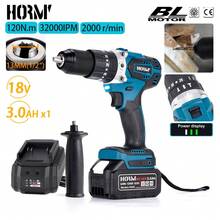 Bộ máy khoan điện Hormy 18V không chổi than 120N.M, Máy vặn vít điện không dây tốc độ cao mô-men xoắn cao, Dụng cụ điện gia dụng, sân vườn, sửa chữa ô tô, 1 chức năng cài đặt mô-men xoắn tốc độ kép Chế độ khoan + 1 pin Lithium-Ion 18V/3.0Ah + 1 bộ sạc, Động cơ bằng đồng, Máy khoan tác động, Máy khoan búa, Máy vặn vít 3 trong 1, Tay cầm có thể tháo rời & Dây đeo cổ tay, Tương thích với pin Makita 18V - Phích cắm loại C của EU (220-240V) - Xem 2
