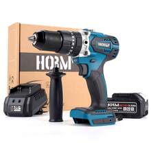 Bộ máy khoan điện Hormy 18V không chổi than 120N.M, Máy vặn vít điện không dây tốc độ cao mô-men xoắn cao, Dụng cụ điện gia dụng, sân vườn, sửa chữa ô tô, 1 chức năng cài đặt mô-men xoắn tốc độ kép Chế độ khoan + 1 pin Lithium-Ion 18V/3.0Ah + 1 bộ sạc, Động cơ bằng đồng, Máy khoan tác động, Máy khoan búa, Máy vặn vít 3 trong 1, Tay cầm có thể tháo rời & Dây đeo cổ tay, Tương thích với pin Makita 18V - Phích cắm loại C của EU (220-240V) - Xem 12