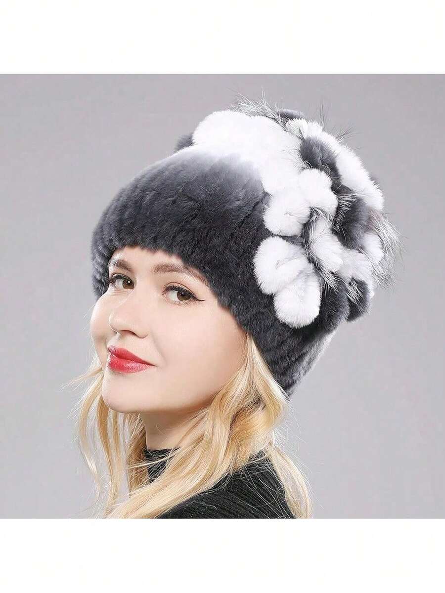 Real Rex Rabbit Fox Fur Hat Rex Rabbit Fur Caps Lady Winter Warm