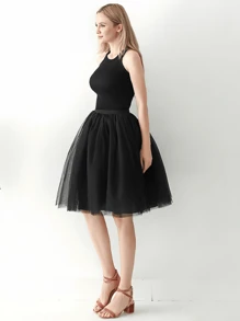 1 bucată fustă tutu de 60 cm, cu talie elastică, neagră, 4 straturi, minifustă umflată din plasă plisată pentru adulți