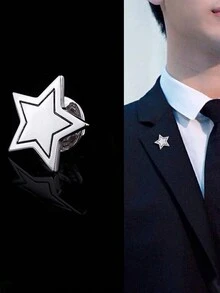 1 chiếc trâm cài áo kim hình ngôi sao năm cánh phong cách tối giản chống chói cho cổ áo khoác và vest - A - Xem 3