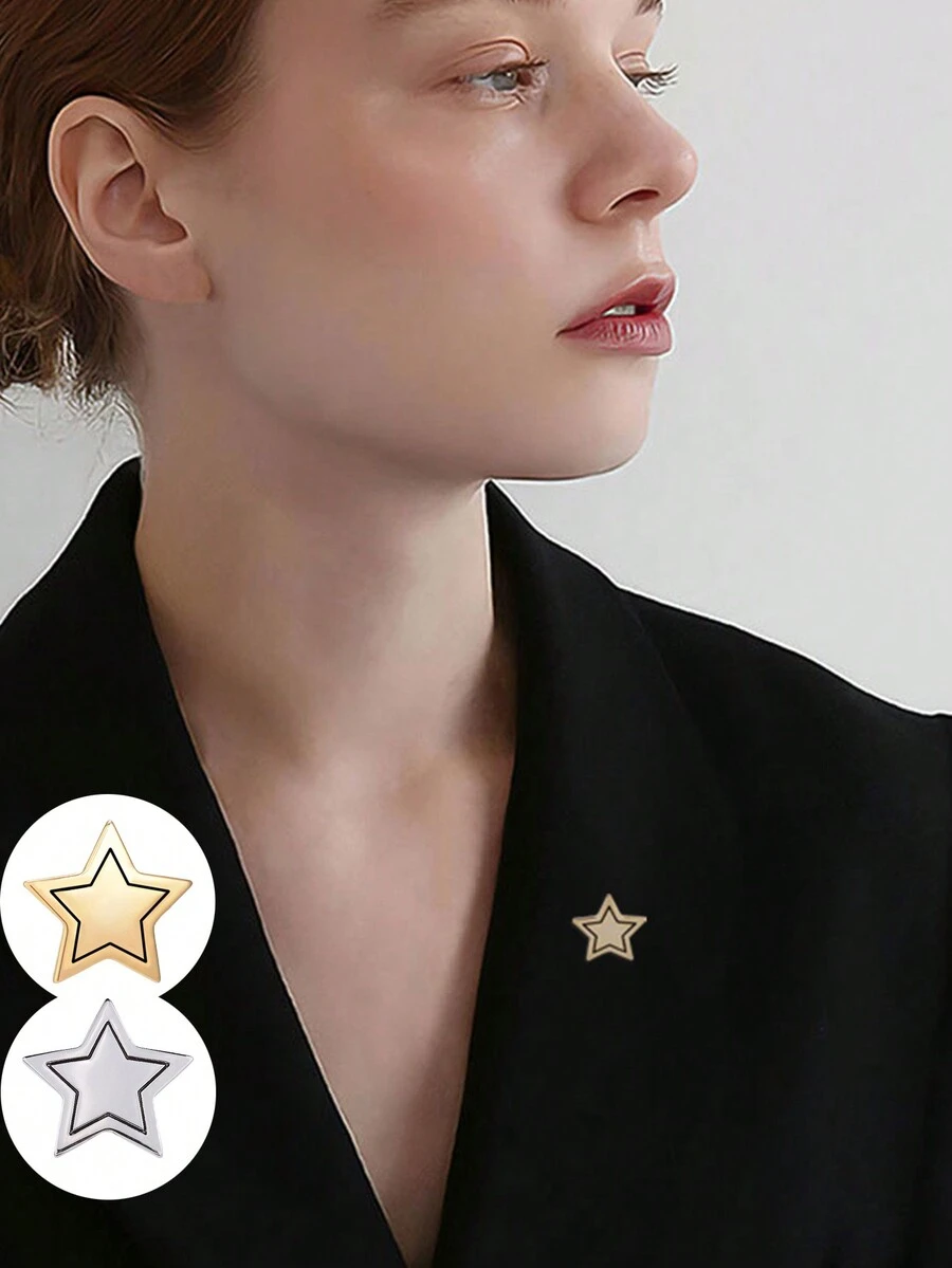 1 chiếc trâm cài áo kim hình ngôi sao năm cánh phong cách tối giản chống chói cho cổ áo khoác và vest - A - Xem 1