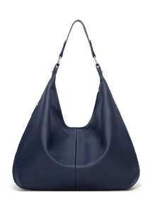 Borsa a tote retrò da donna, nuova borsa da shopping alla moda, borsa a tracolla di grande capacità, morbida borsa sotto il braccio in pelle, versatile per l'uso quotidiano - Blu - Visualizzare 5