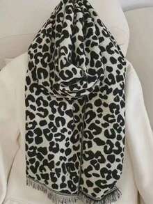 1 chiếc khăn choàng cổ Cashmere giả họa tiết da báo dày ấm áp dài tua rua cho nữ mùa thu đông - Nhiều màu - Xem 6