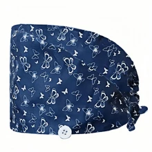1pc Women's Premium Butterfly Print Tie Design Nurse Cap/Hat, With Elastic Strap At Back, Mask Strap Hook On Side, Suitable For Doctors, Nurses, Hospital, Beauty Salon And Veterinary Staff Use