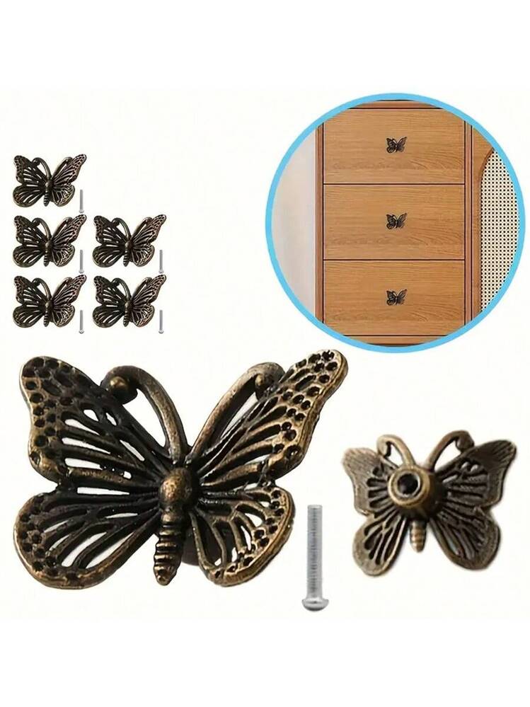 Vintage Butterfly Metal Dresser Knob – Brass-Finish Cabinet Handle For Drawers, Cupboards & Wardrobes (Single Pack With Screw)