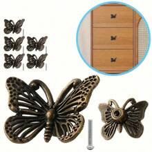 5 cái/bộ Núm ngăn kéo hình bướm cổ điển, Chất liệu hợp kim kẽm, Núm trang trí cho tủ quần áo, tủ và hộp đựng đồ trang sức, Bao gồm phần cứng lắp đặt Tay kéo và tay nắm ngăn kéo, Núm hình bướm cho ngăn kéo - Đồng - Xem 2