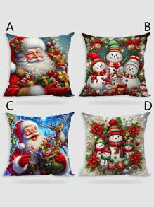4 Pcs/1 Pc Colorful Santa Claus Snowman Short Plush Pillowcase, Sofa, Bedroom, Living Room, Home Decoration, Cushion Cover - Multicolor - View 13