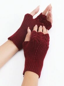 1 pereche de mănuși scurte fără degete tricotate, cu cântare de pește, de culoare solidă, la modă și versatile, calde și rezistente la vânt pentru birou, scris, iarnă