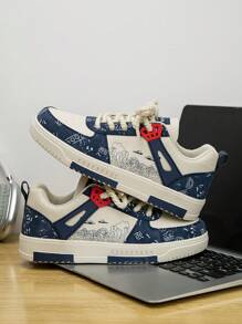 （尺码偏小一码）男士随机印花低帮平底休闲运动鞋，时尚舒适百搭休闲鞋，户外徒步男鞋，情侣鞋，非常适合搭配休闲牛仔裤和运动装。 - 米蘭 - 查看 3