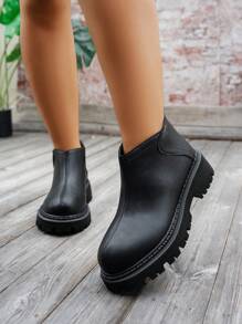 New Autumn/Winter Classic Chelsea Short Boots, Round Toe Thick Heel Ankle Boots